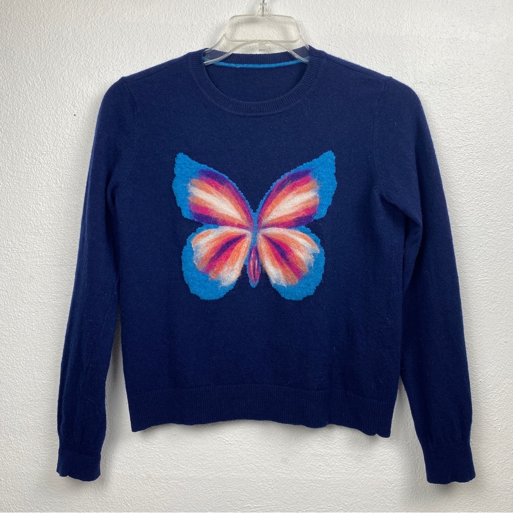 Twinset Milano Womens Small Wool Blue Long Sleeve Crew Neck Sweater Butterfly